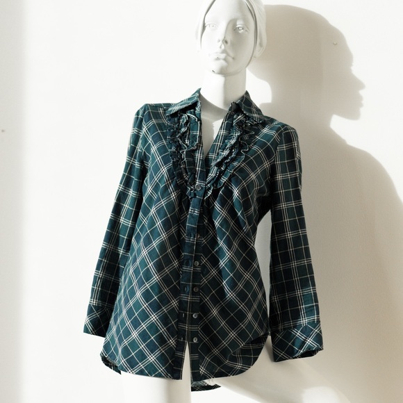 JOIE Plaid Tuxedo Button up Shirt, Caviar Blue, Green, Small - Picture 1 of 10